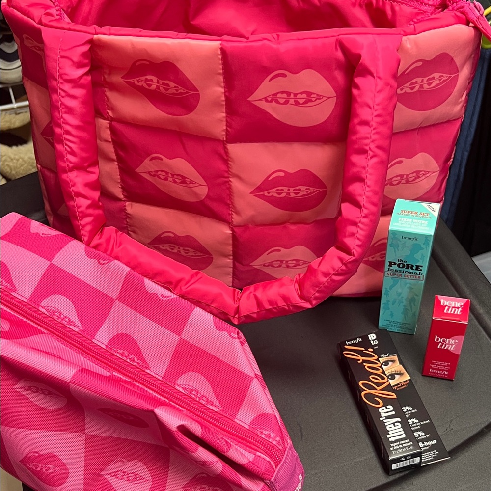 Benefit Pink Tote with Makeup Essentials